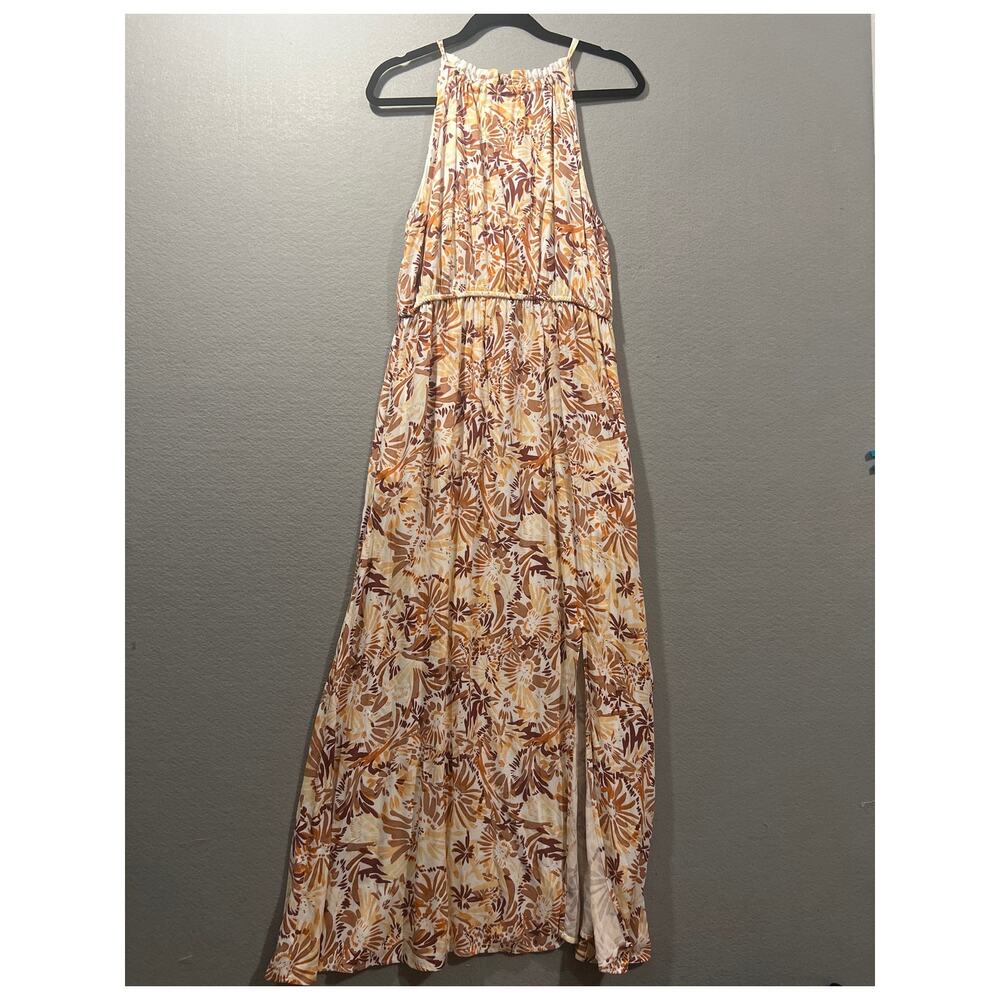 Joie Dress Women's Large Beige Brown High Neck Maxi Pocket Sleeveless